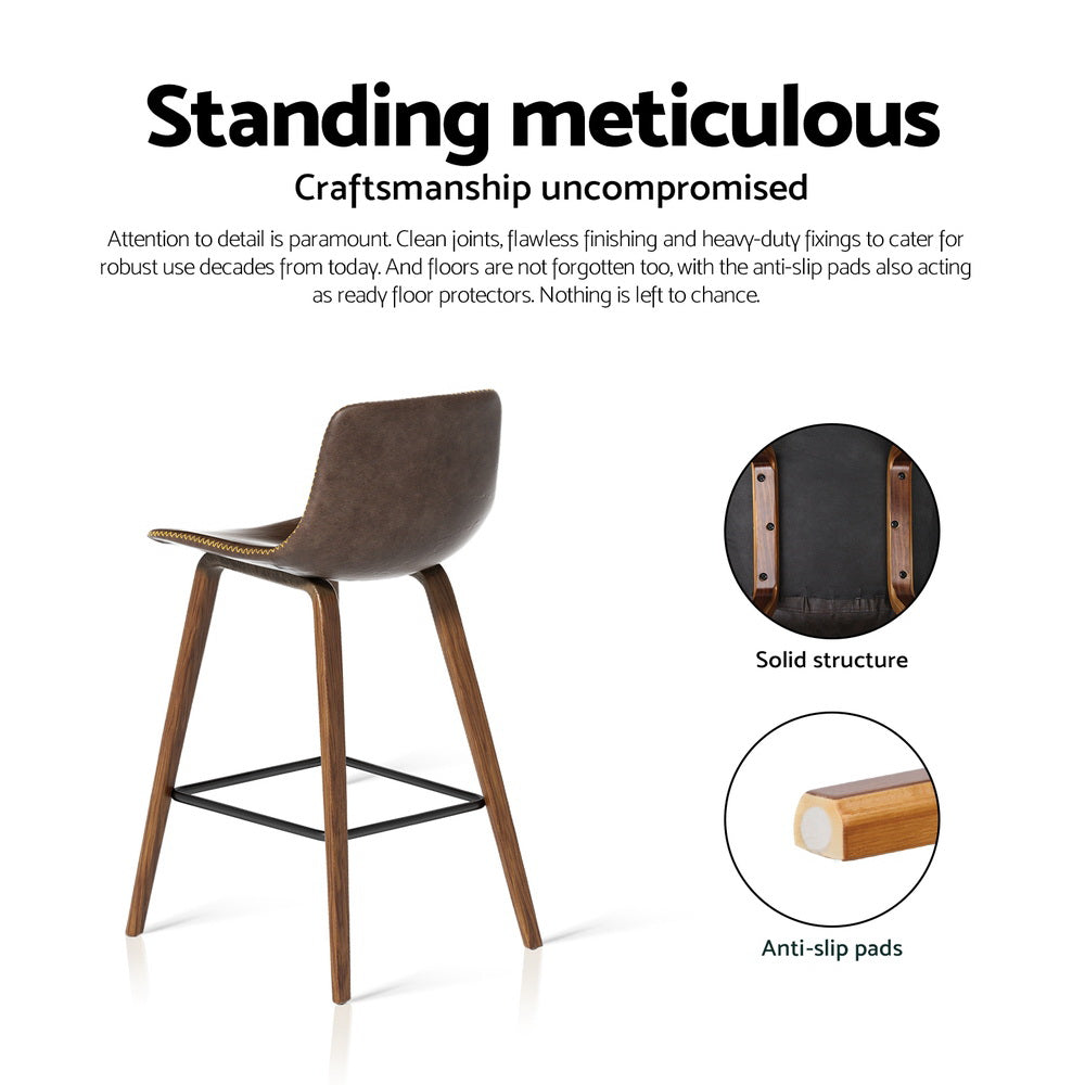Table & Bar Stools: Artiss 4x Bar Stools Vintage Leather Wooden