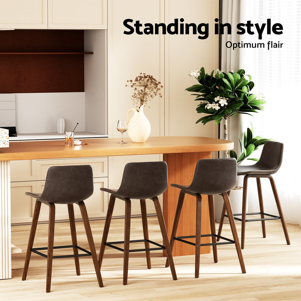 Table & Bar Stools: Artiss 4x Bar Stools Vintage Leather Wooden