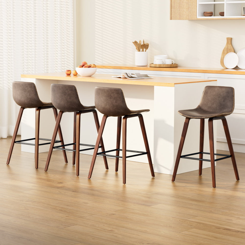 Table & Bar Stools: Artiss 4x Bar Stools Vintage Leather Wooden