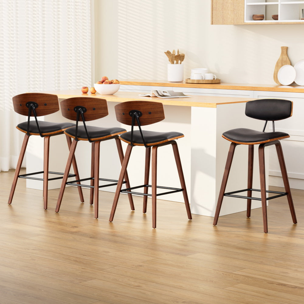 Table & Bar Stools: Artiss 4x Bar Stools Leather Padded w/Backrest