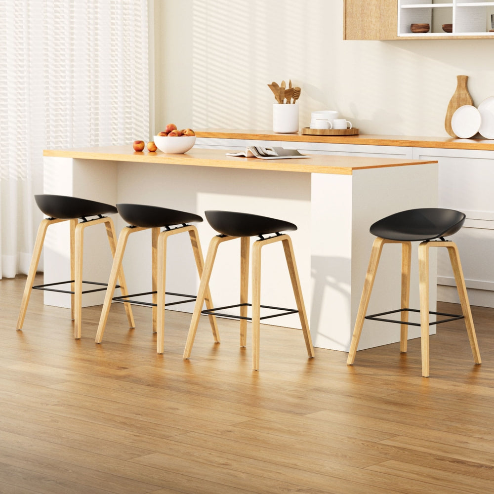 Table & Bar Stools: 4x Artiss Bar Stools Kitchen Counter Stool Dining Chairs Wooden Black