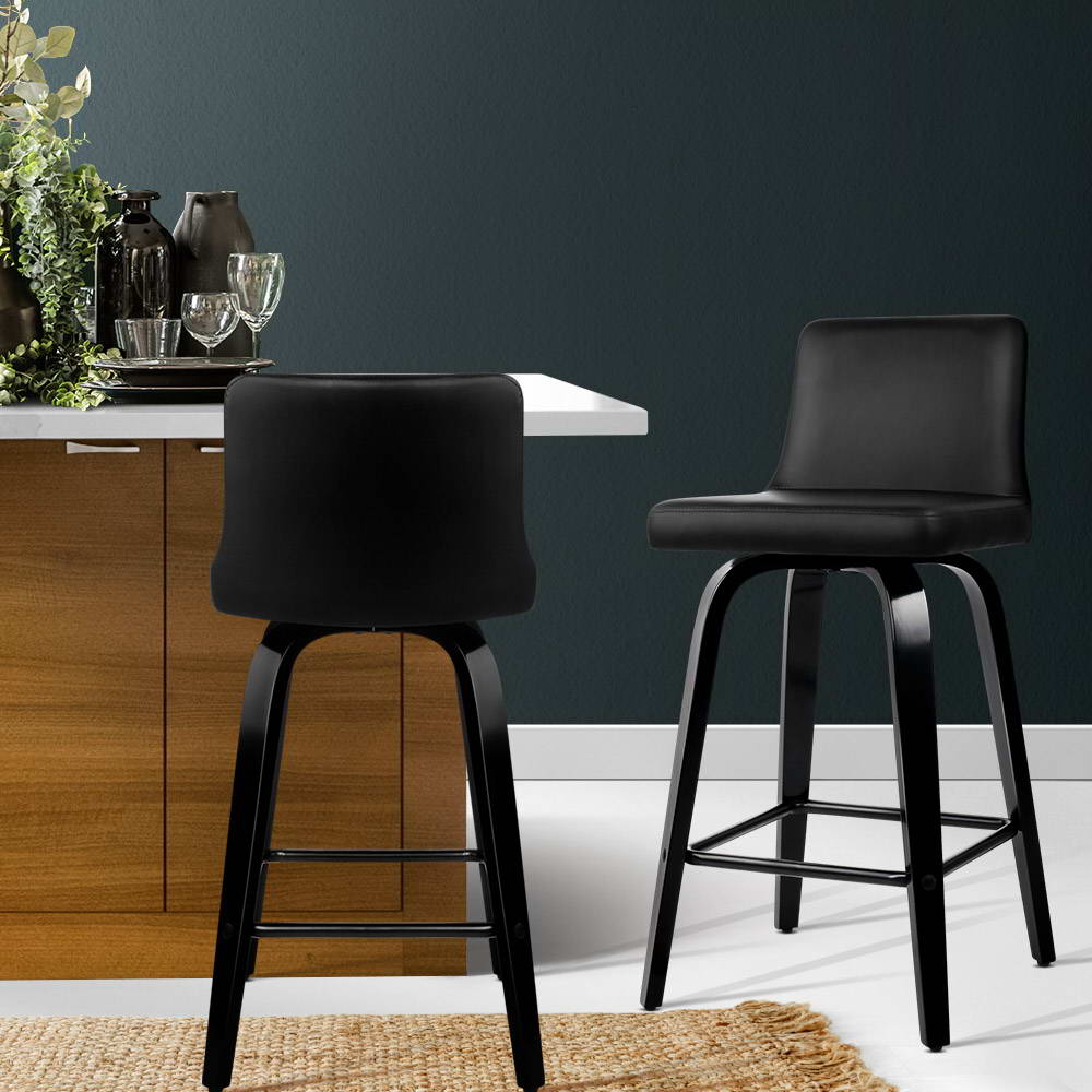Table & Bar Stools: Artiss Bar Stools Kitchen Leather Barstools Swivel Wooden Chairs X2