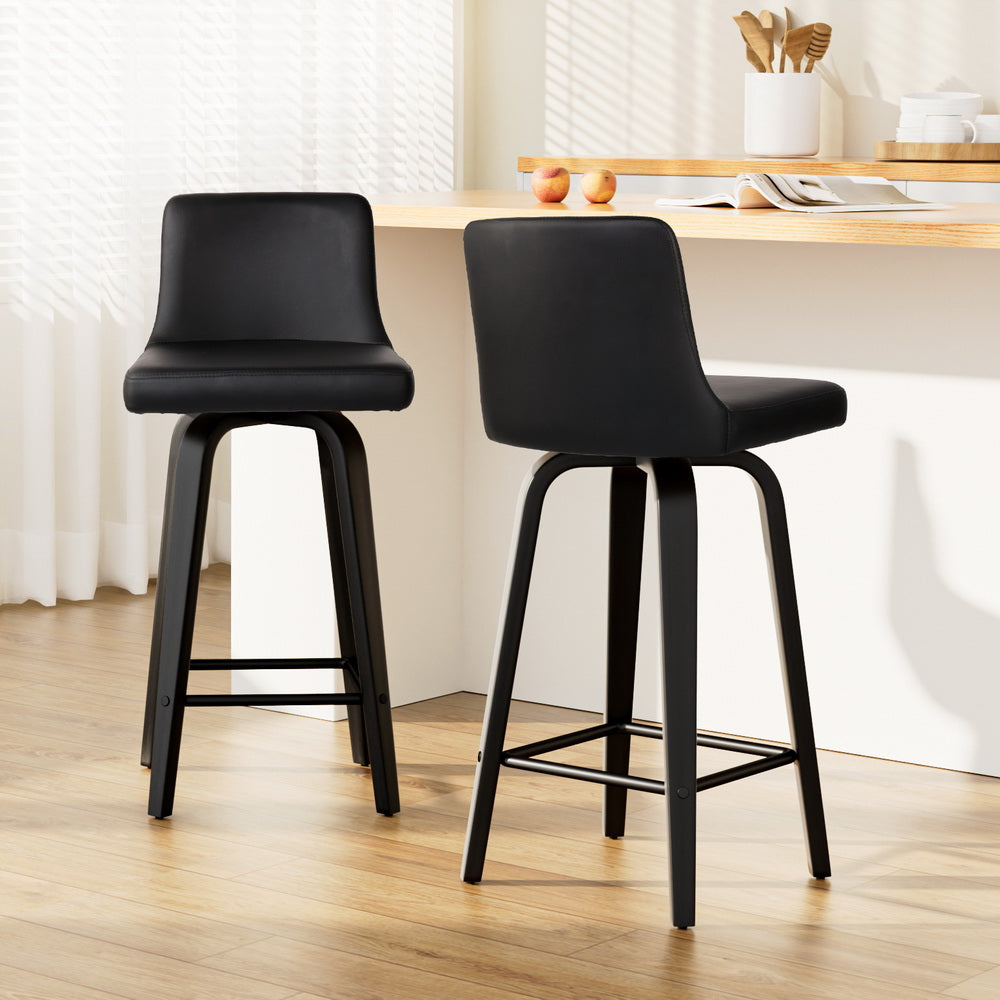 Table & Bar Stools: Artiss Bar Stools Kitchen Leather Barstools Swivel Wooden Chairs X2