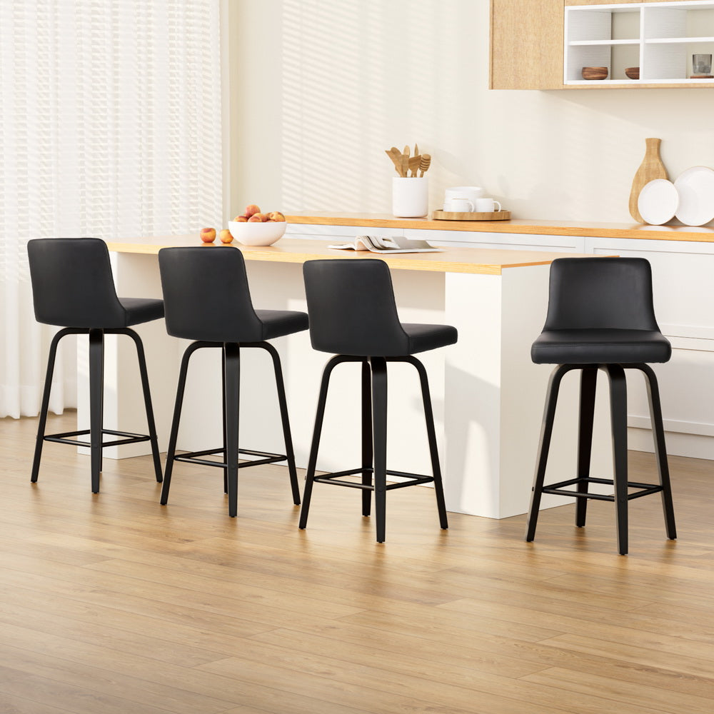 Table & Bar Stools: Artiss Bar Stools Kitchen Leather Barstools Swivel Wooden Chairs X4