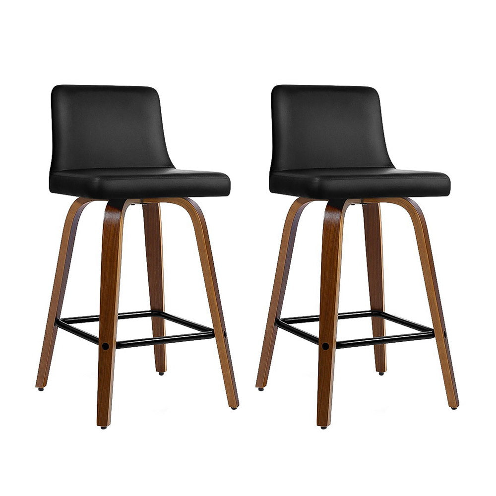 Table & Bar Stools: Artiss 2x Bar Stools Swivel Leather Padded Wooden