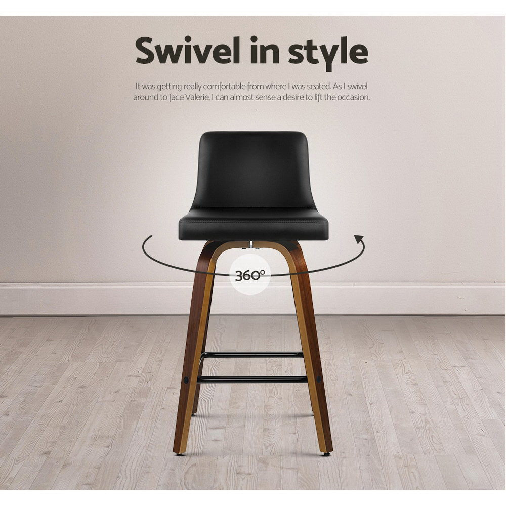 Table & Bar Stools: Artiss 2x Bar Stools Swivel Leather Padded Wooden