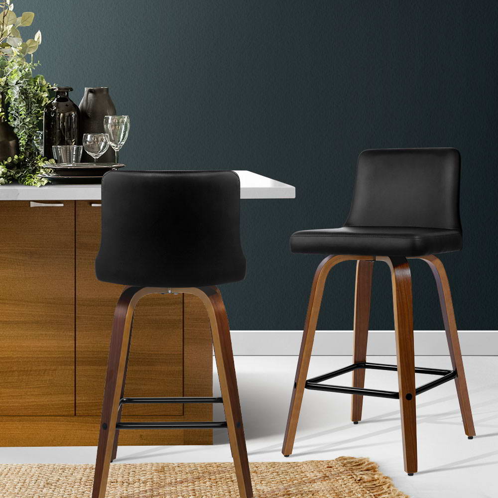 Table & Bar Stools: Artiss 2x Bar Stools Swivel Leather Padded Wooden