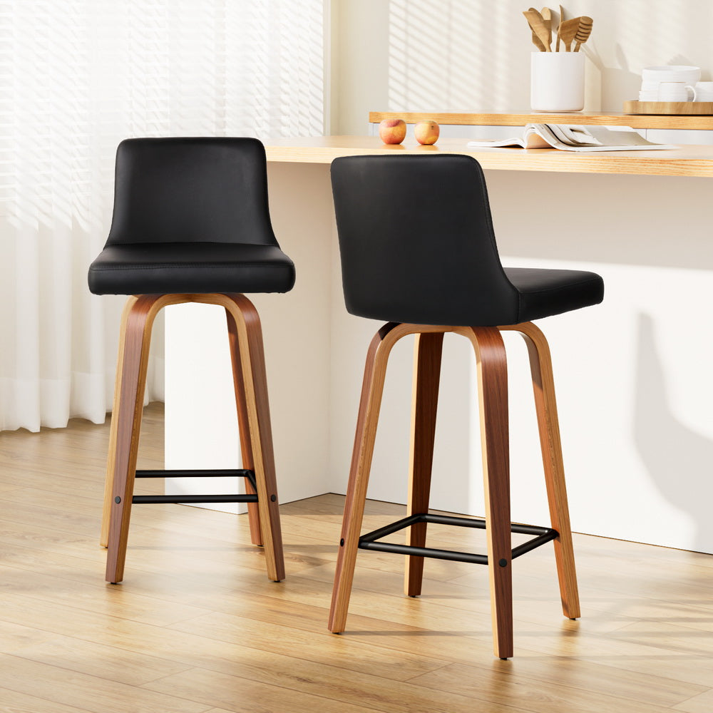 Table & Bar Stools: Artiss 2x Bar Stools Swivel Leather Padded Wooden