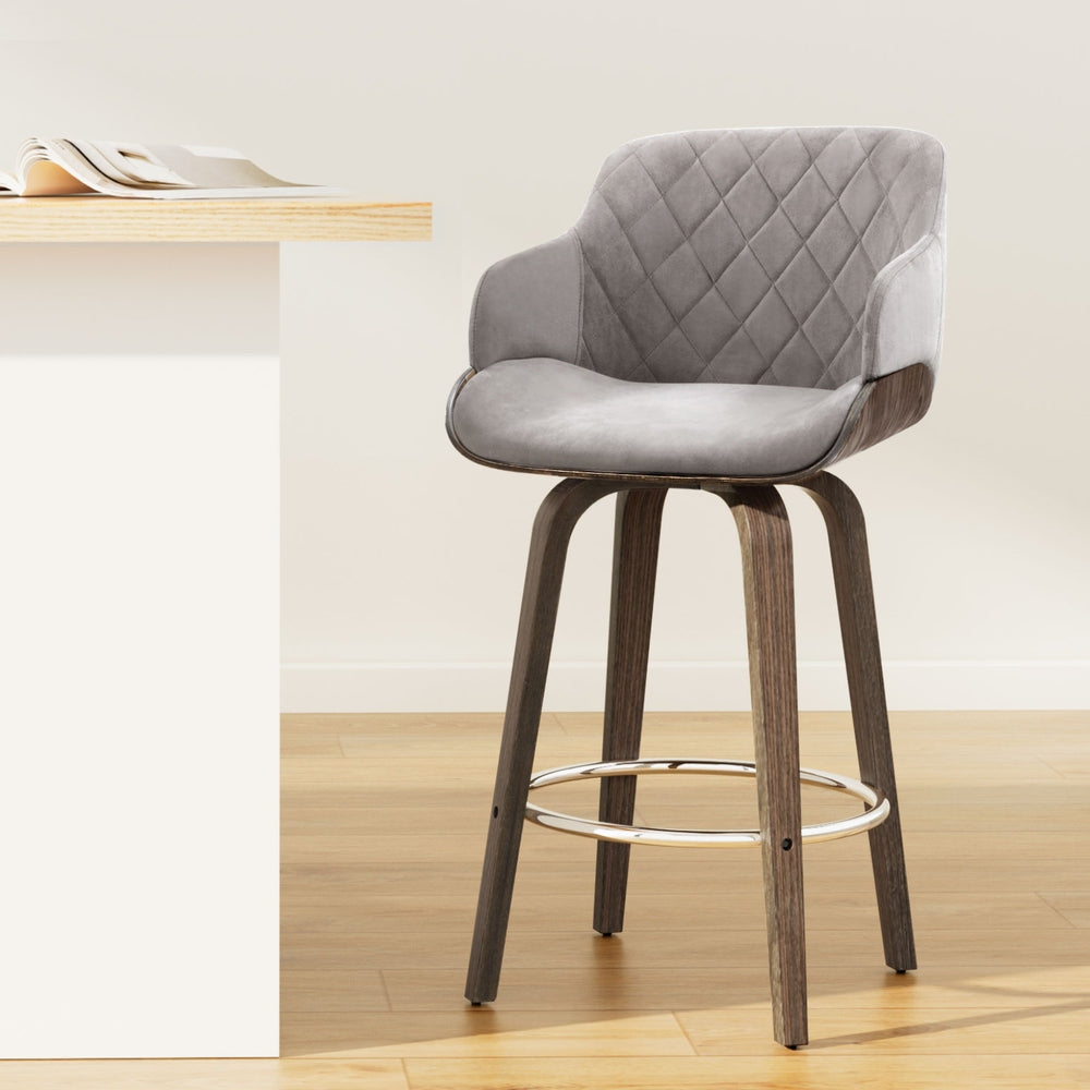 Table & Bar Stools: Artiss Bar Stools Swivel Velvet Padded Wooden