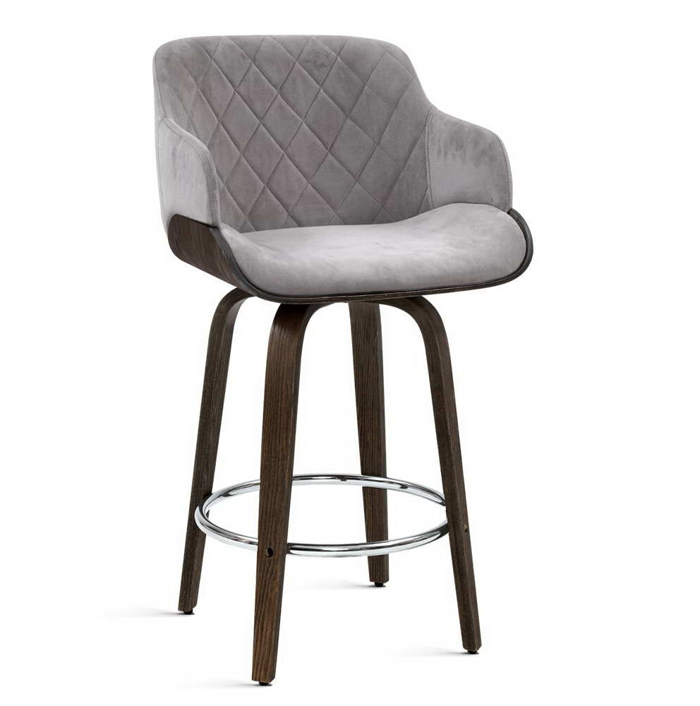 Table & Bar Stools: Artiss Bar Stools Swivel Velvet Padded Wooden