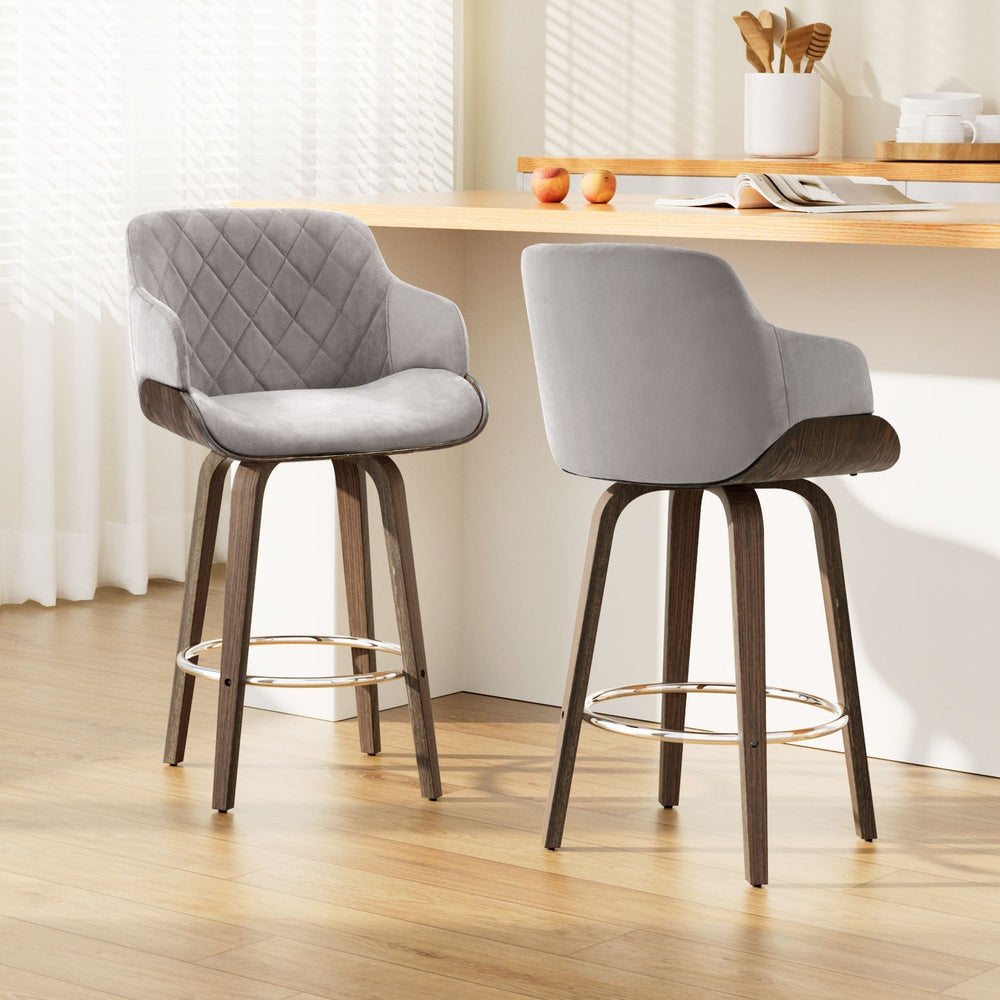 Table & Bar Stools: Artiss 2x Bar Stools Swivel Velvet Padded Wooden