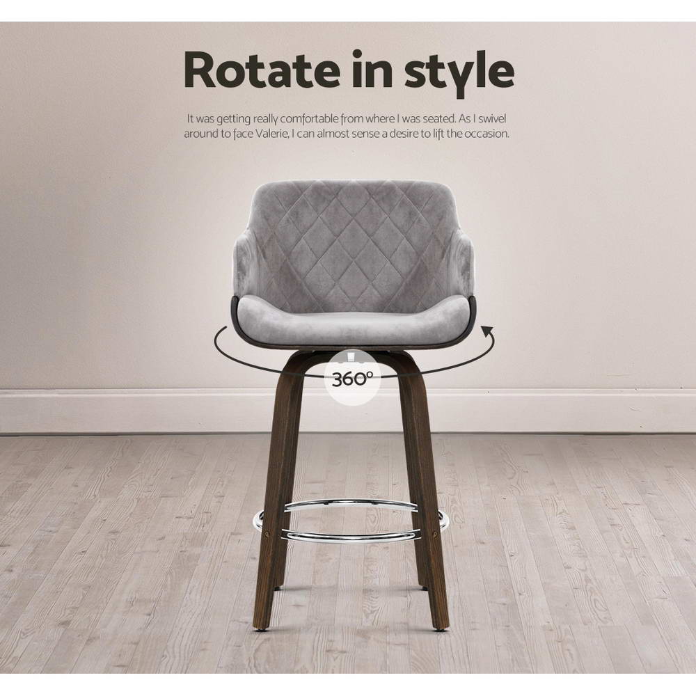 Table & Bar Stools: Artiss 2x Bar Stools Swivel Velvet Padded Wooden