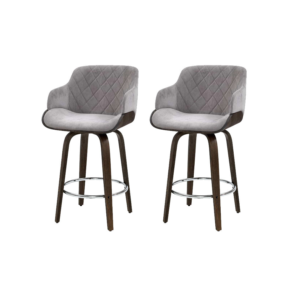 Table & Bar Stools: Artiss 2x Bar Stools Swivel Velvet Padded Wooden