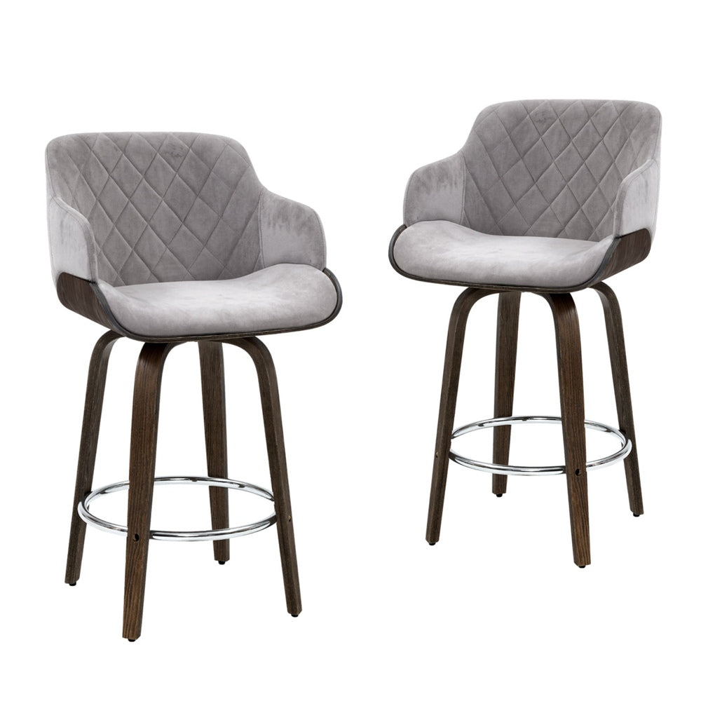 Table & Bar Stools: Artiss 4x Bar Stools Swivel Velvet Padded Wooden