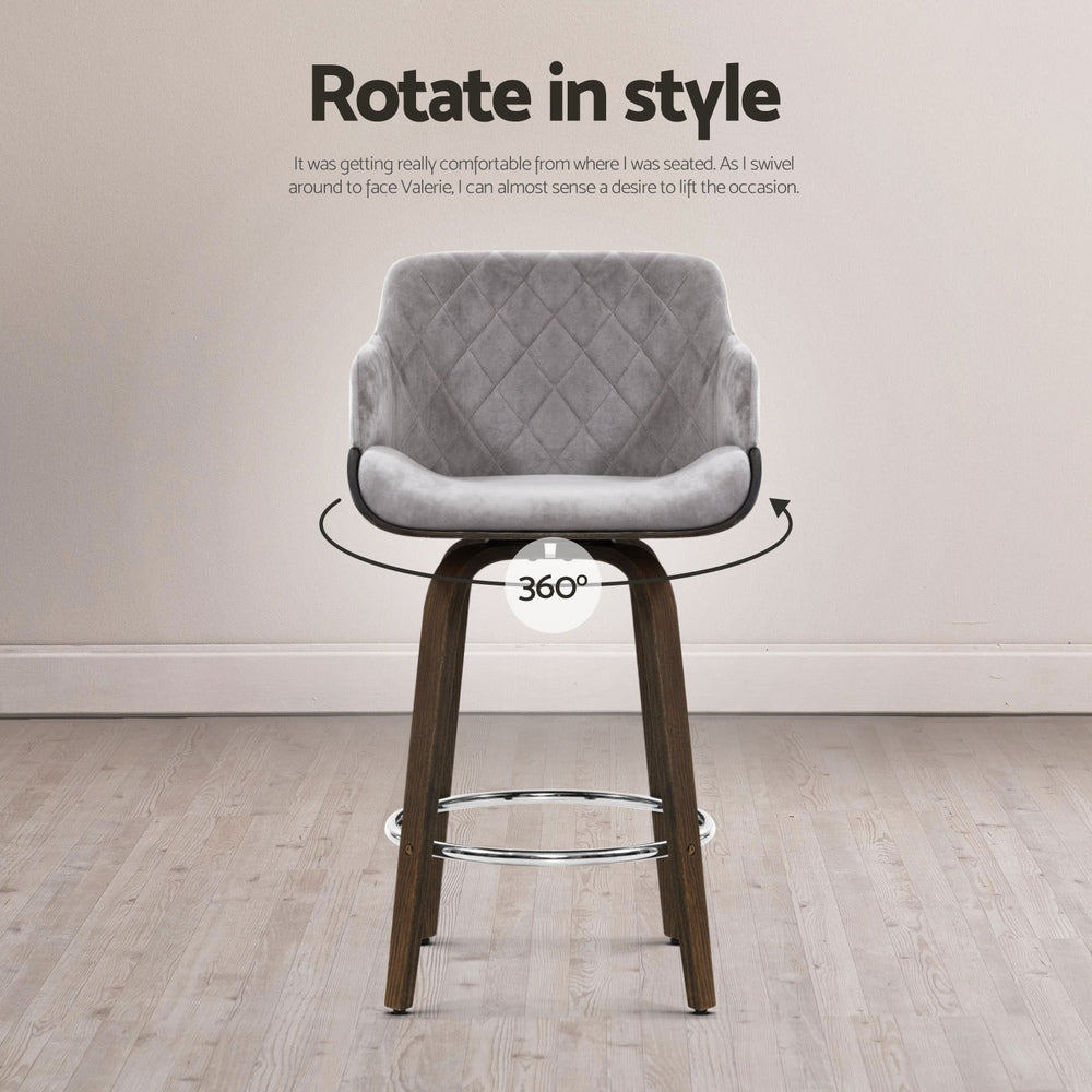 Table & Bar Stools: Artiss 4x Bar Stools Swivel Velvet Padded Wooden