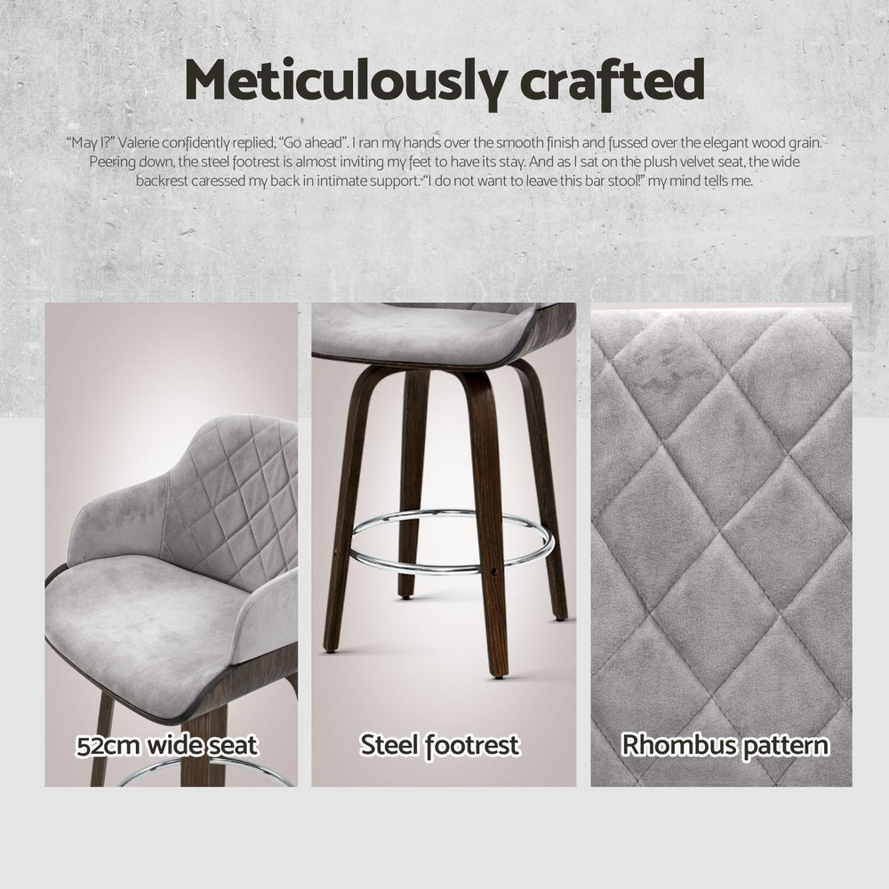 Table & Bar Stools: Artiss 4x Bar Stools Swivel Velvet Padded Wooden