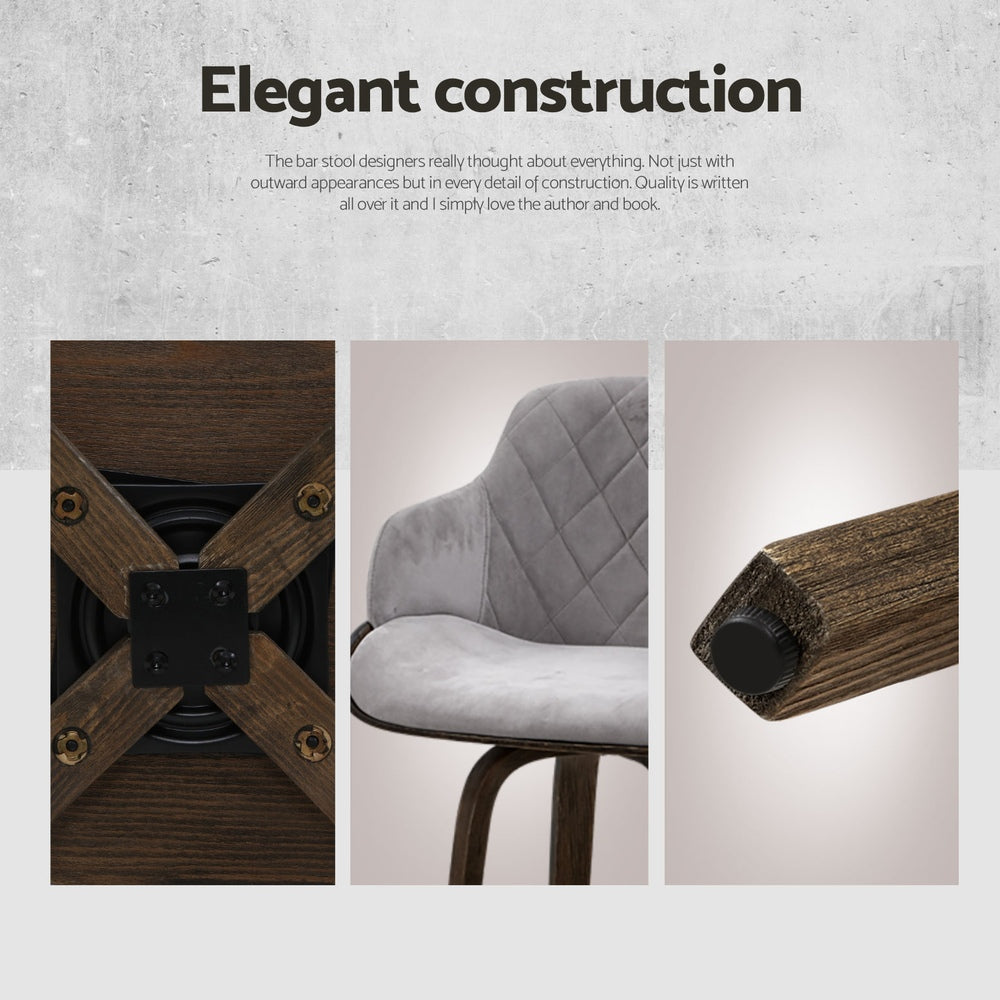 Table & Bar Stools: Artiss 4x Bar Stools Swivel Velvet Padded Wooden