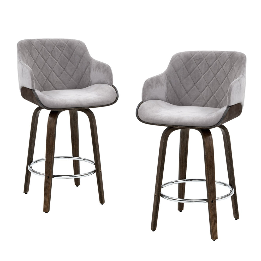 Table & Bar Stools: Artiss 4x Bar Stools Swivel Velvet Padded Wooden