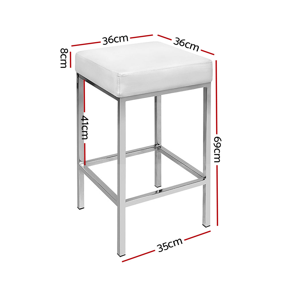 Table & Bar Stools: Artiss 2x Bar Stools Leather Padded Metal White