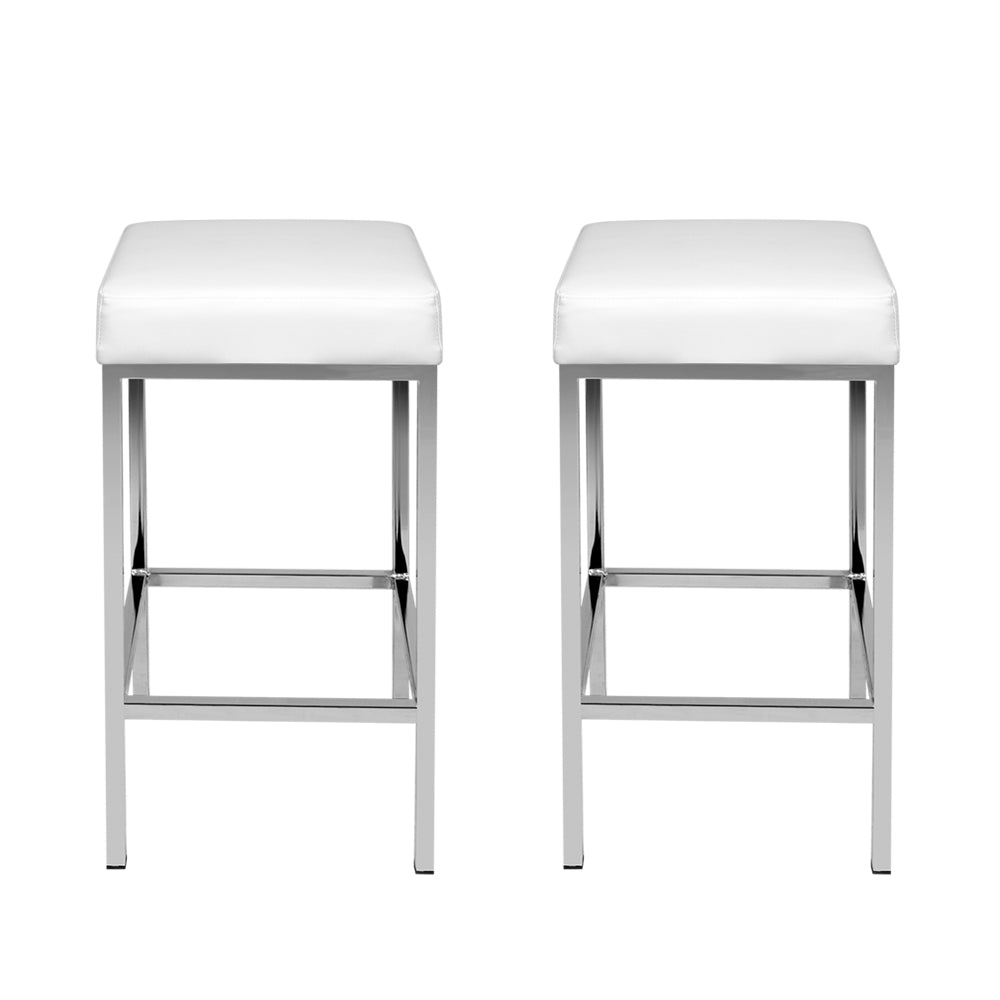 Table & Bar Stools: Artiss 2x Bar Stools Leather Padded Metal White