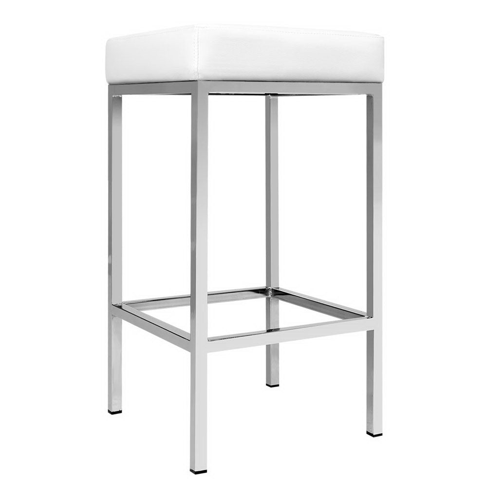 Table & Bar Stools: Artiss 2x Bar Stools Leather Padded Metal White