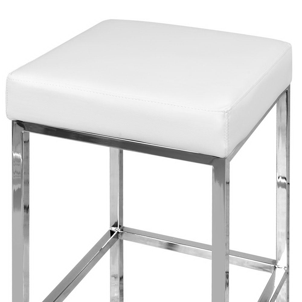 Table & Bar Stools: Artiss 2x Bar Stools Leather Padded Metal White