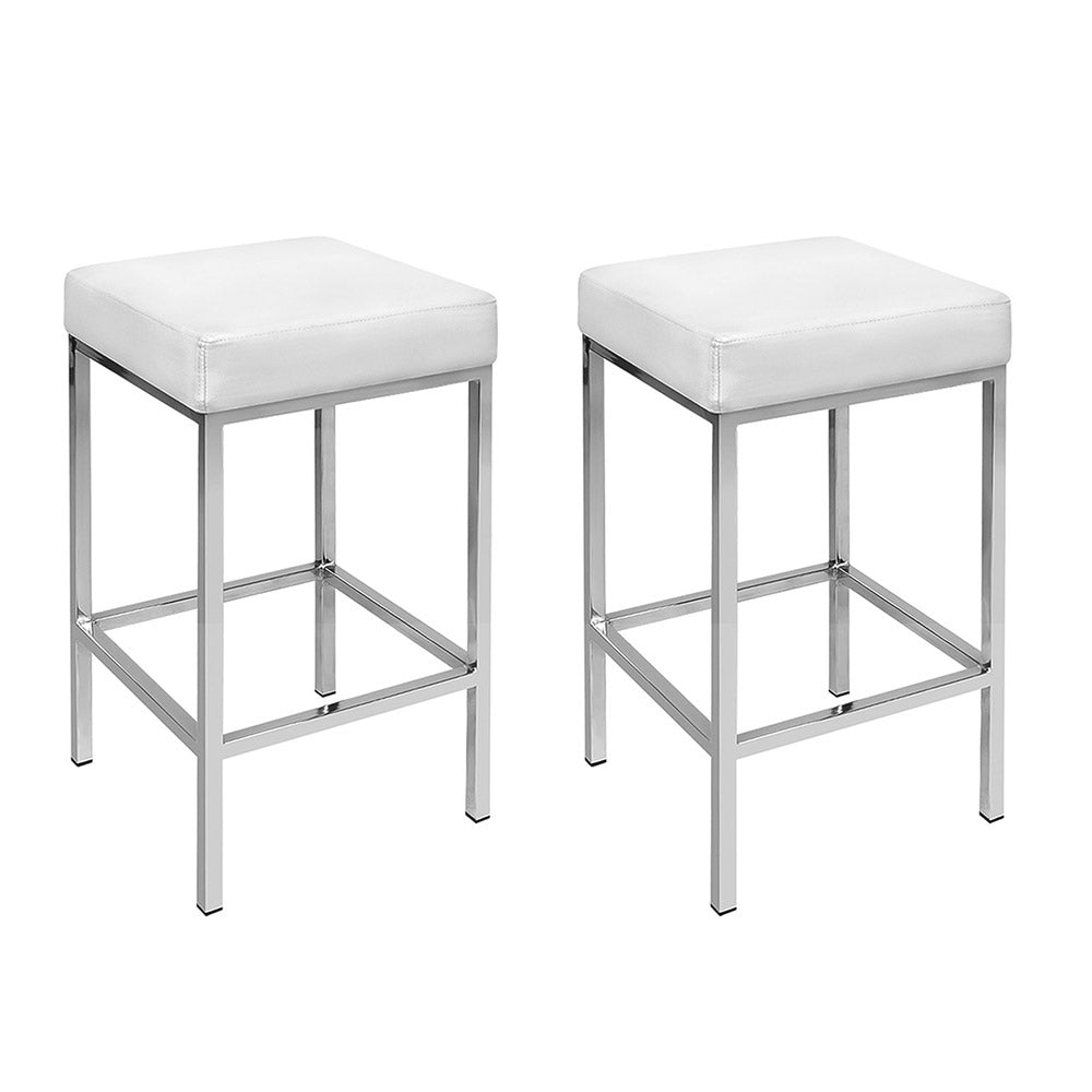 Table & Bar Stools: Artiss 2x Bar Stools Leather Padded Metal White