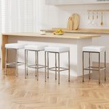 Table & Bar Stools: Artiss 4x Bar Stools Leather Padded Metal White