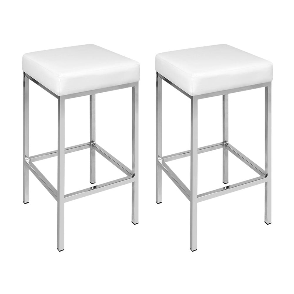 Table & Bar Stools: Artiss 4x Bar Stools Leather Padded Metal White