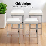 Table & Bar Stools: Artiss 4x Bar Stools Leather Padded Metal White