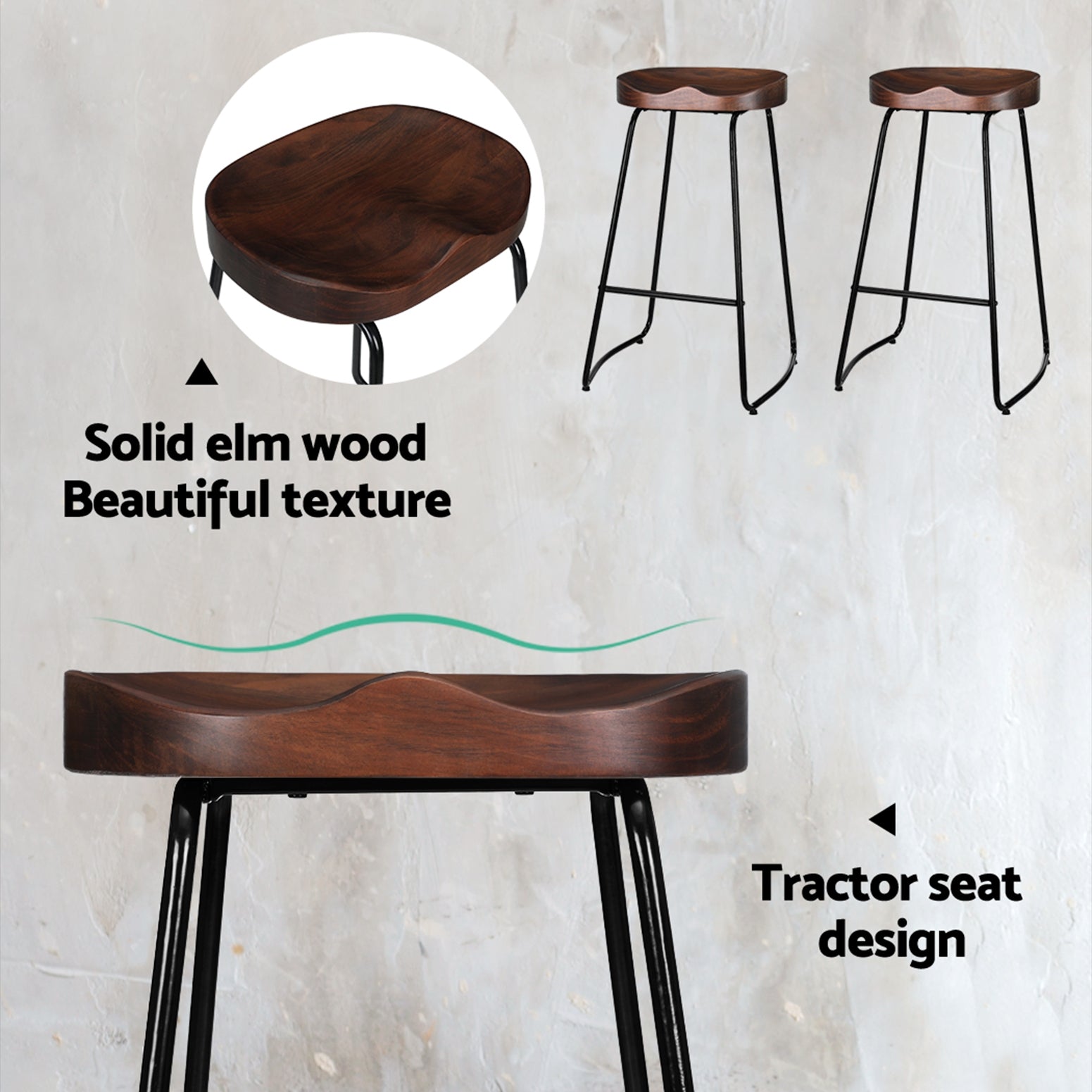 Table & Bar Stools: Artiss 2x Bar Stools Tractor Seat 75cm Black