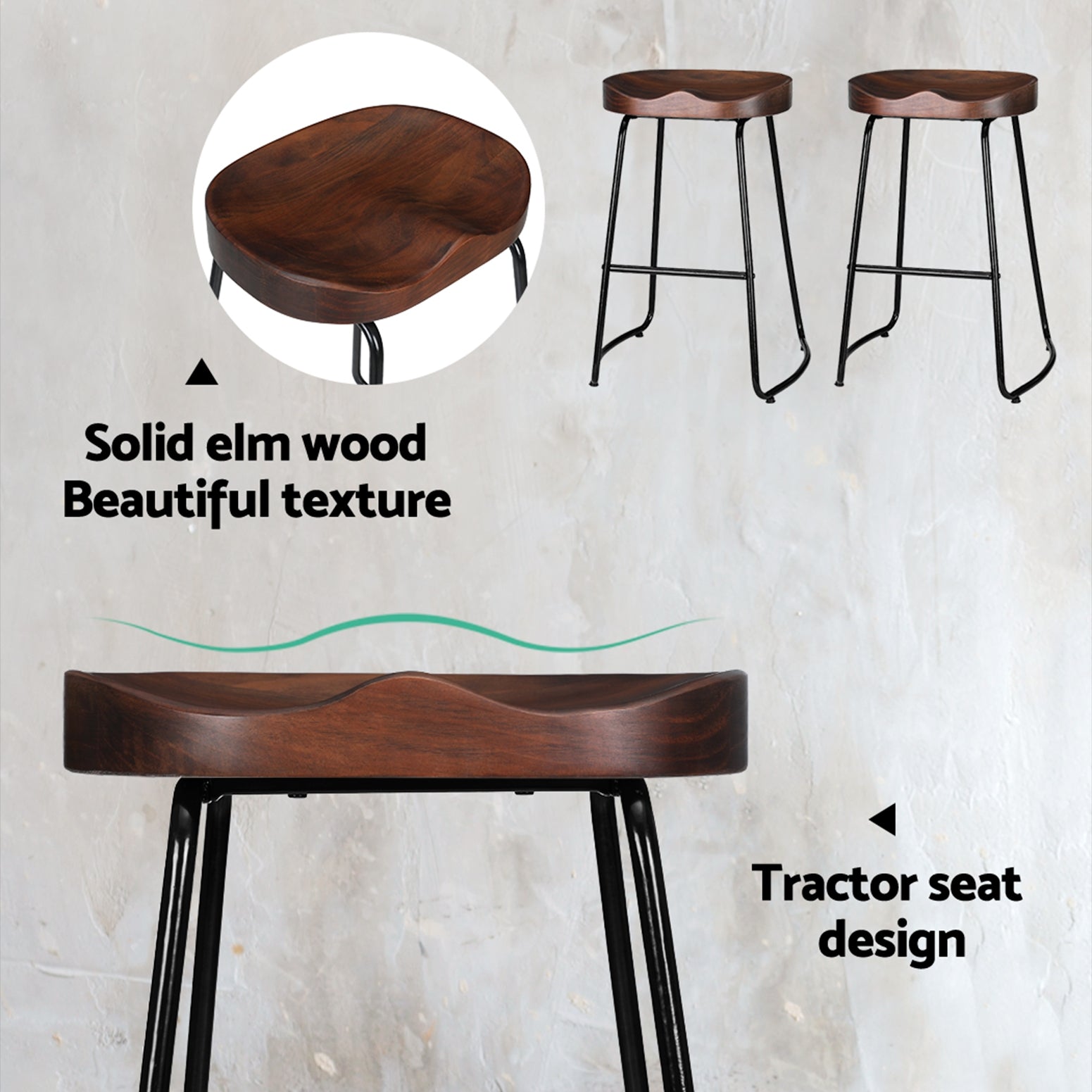 Table & Bar Stools: Artiss 4x Bar Stools Tractor Seat 65cm