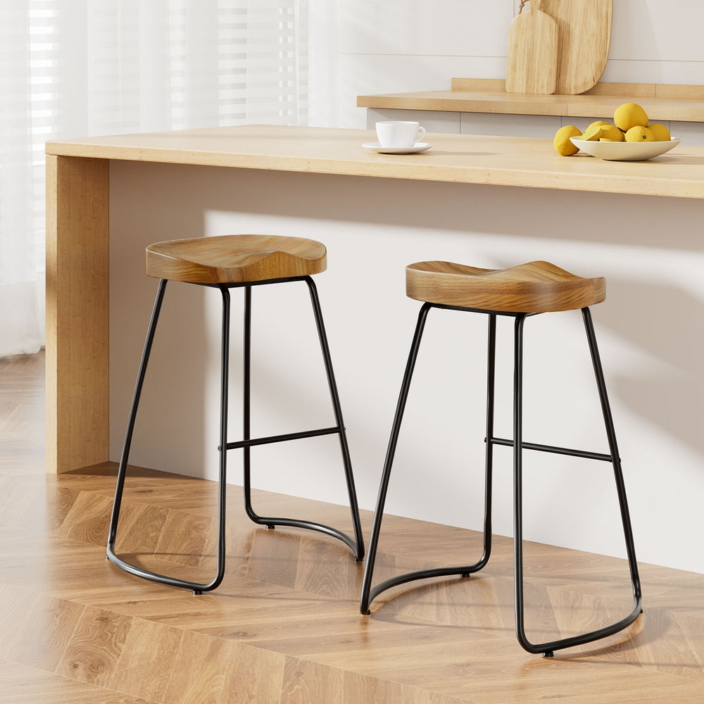 Table & Bar Stools: Artiss 2x Bar Stools Tractor Seat 65cm Wooden