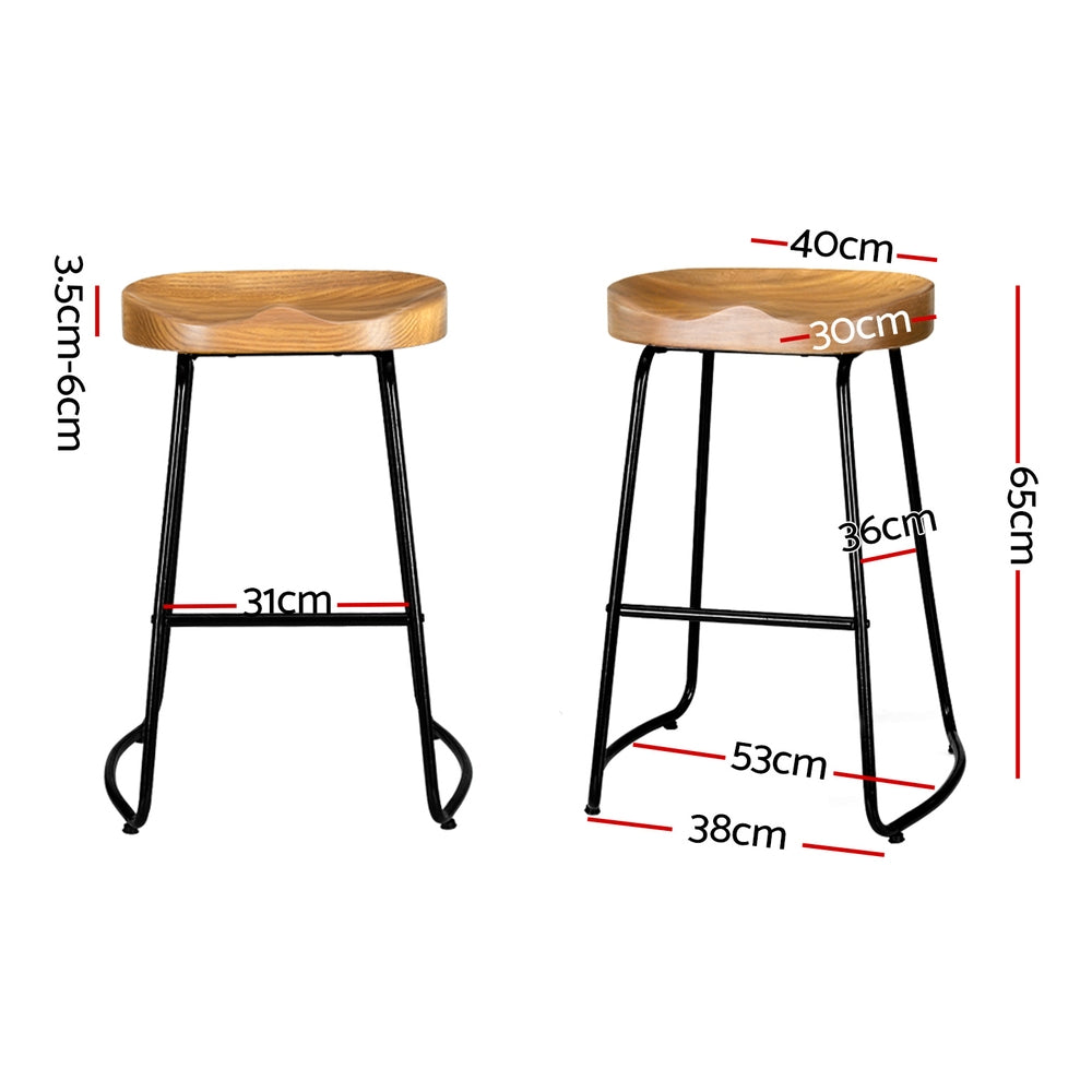 Table & Bar Stools: Artiss 2x Bar Stools Tractor Seat 65cm Wooden