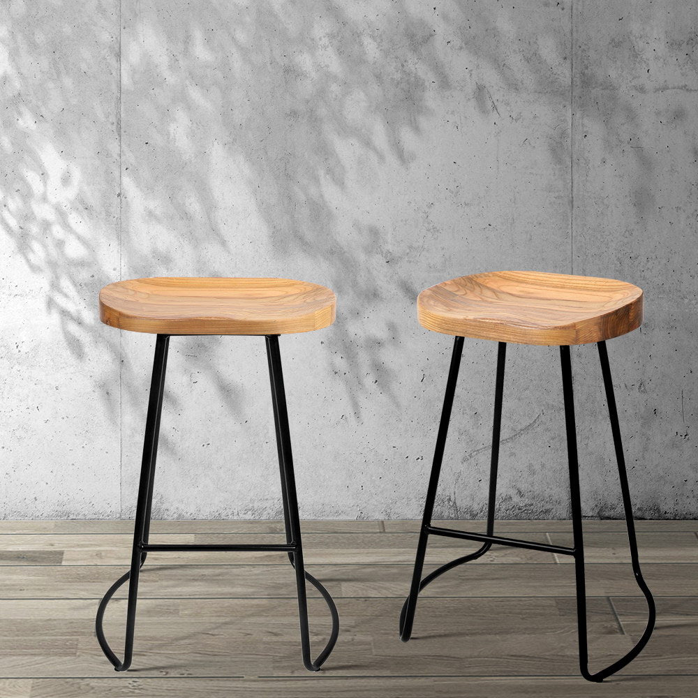 Table & Bar Stools: Artiss 2x Bar Stools Tractor Seat 65cm Wooden