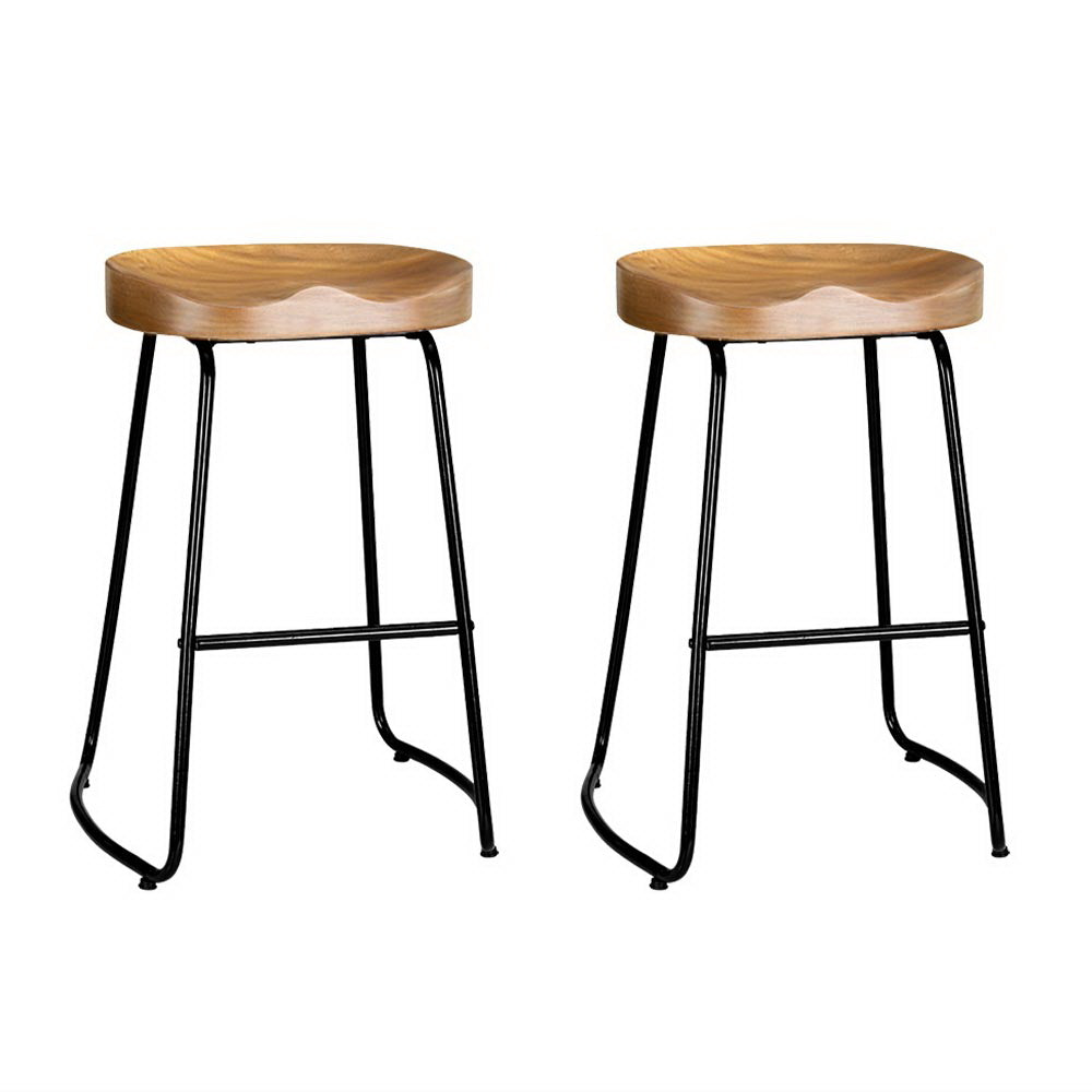 Table & Bar Stools: Artiss 2x Bar Stools Tractor Seat 65cm Wooden