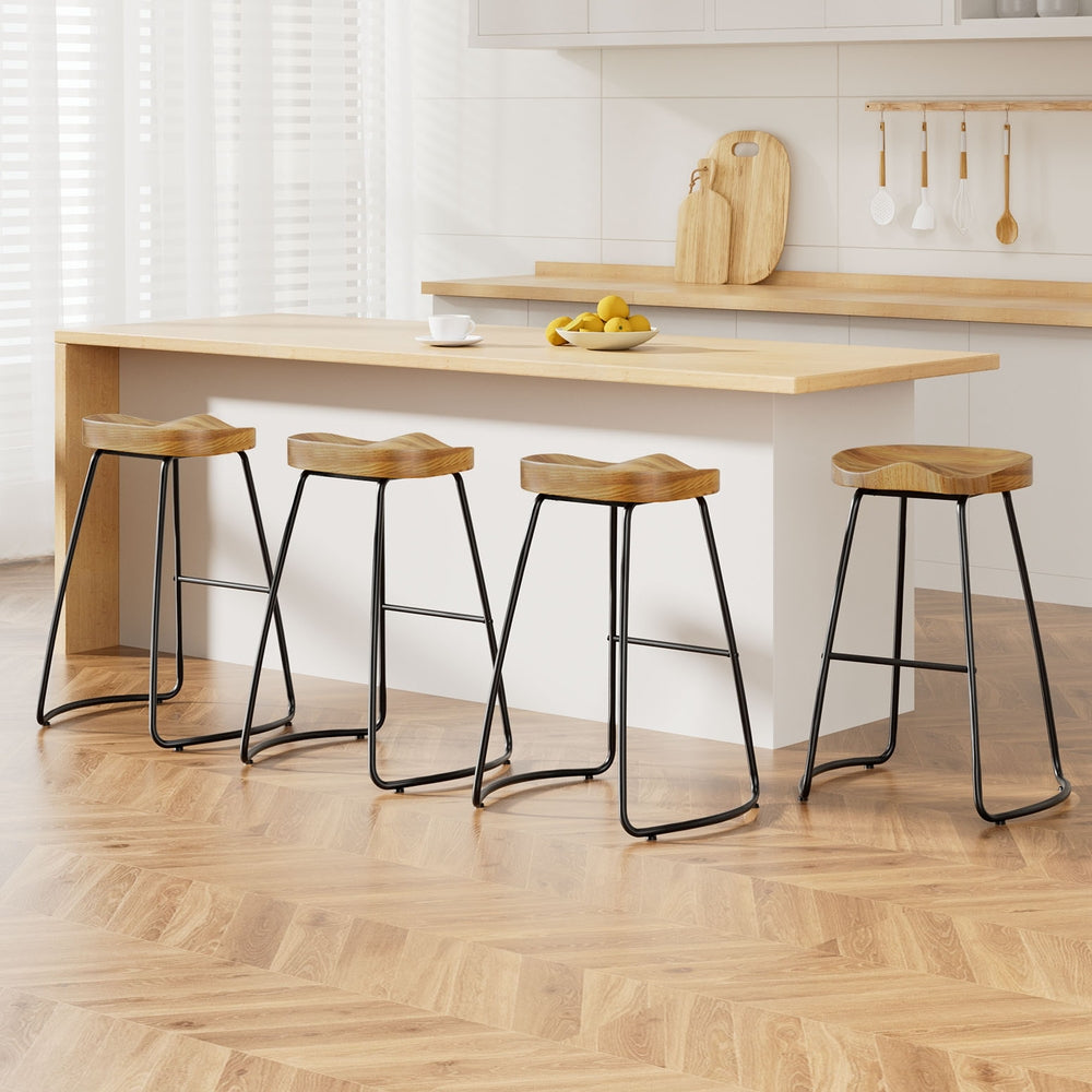 Table & Bar Stools: Artiss 4x Bar Stools Tractor Seat 65cm Wooden