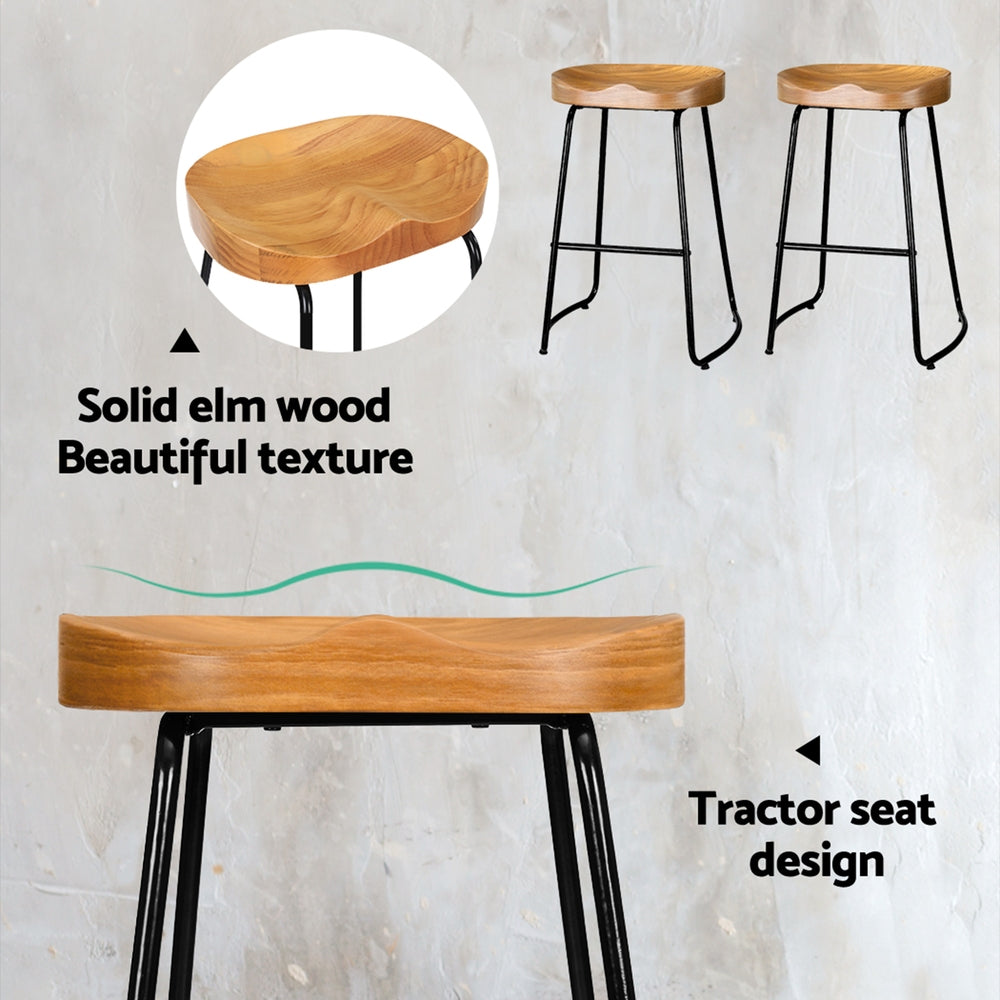 Table & Bar Stools: Artiss 4x Bar Stools Tractor Seat 65cm Wooden