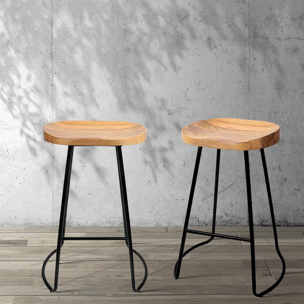 Table & Bar Stools: Artiss 4x Bar Stools Tractor Seat 65cm Wooden