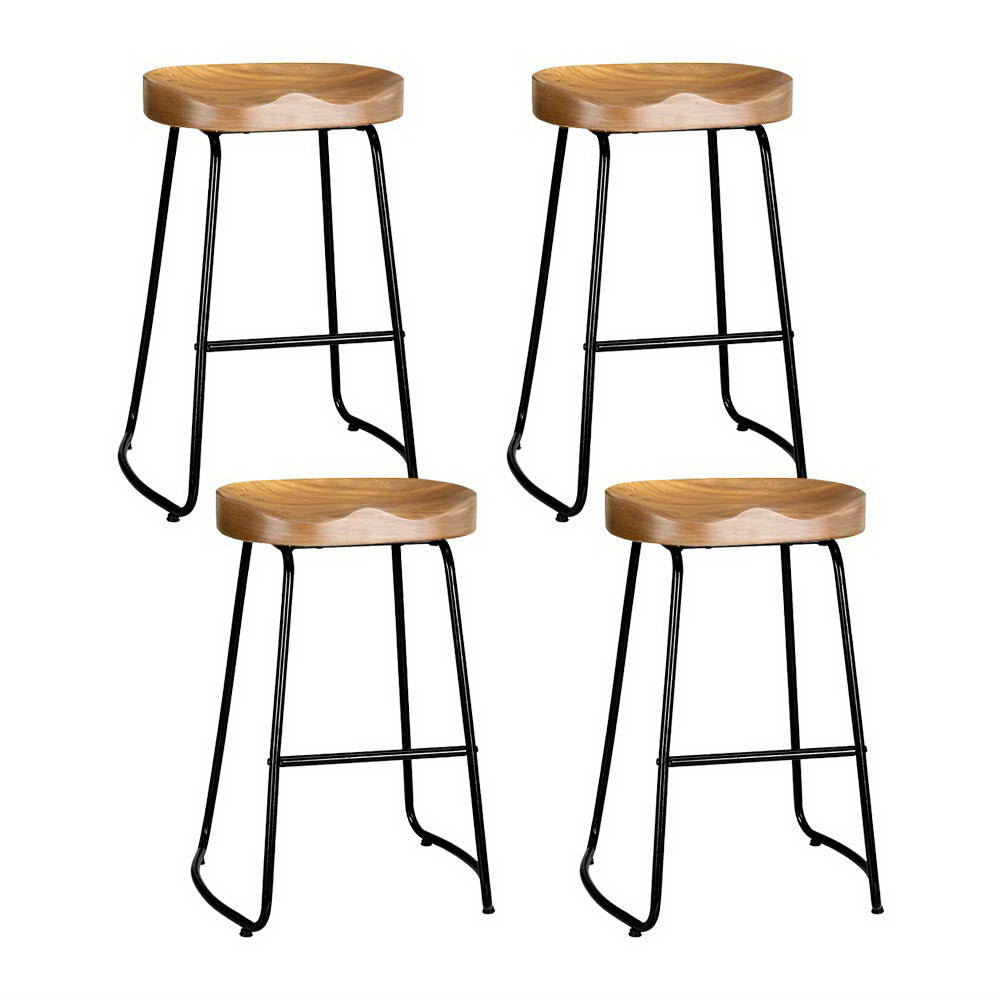 Table & Bar Stools: Artiss 4x Bar Stools Tractor Seat 65cm Wooden