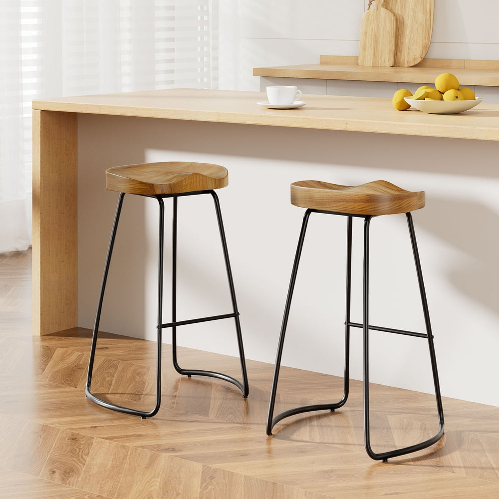 Table & Bar Stools: Artiss 2x Bar Stools Tractor Seat 75cm Wooden
