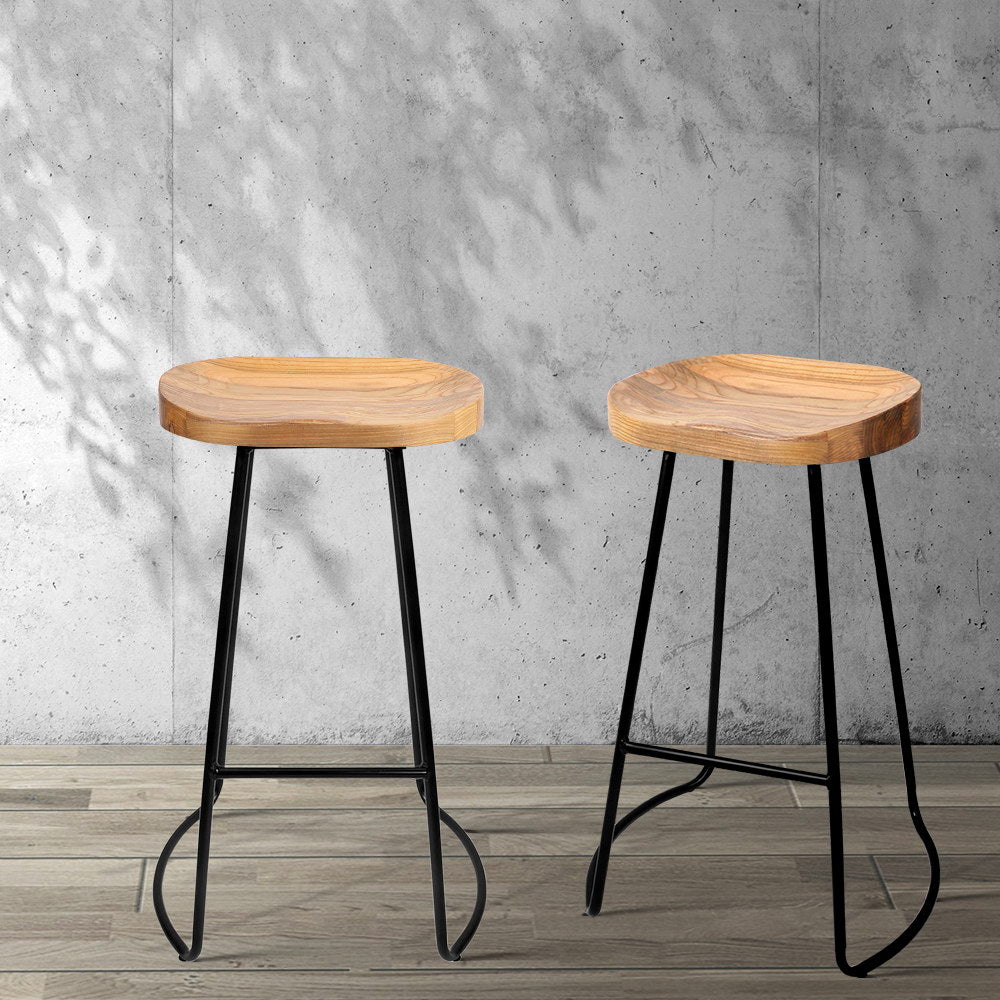 Table & Bar Stools: Artiss 2x Bar Stools Tractor Seat 75cm Wooden