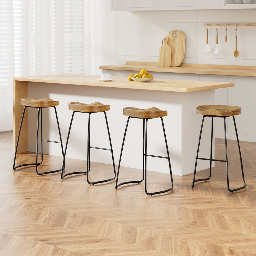 Table & Bar Stools: Artiss 4x Bar Stools Tractor Seat 75cm Wooden
