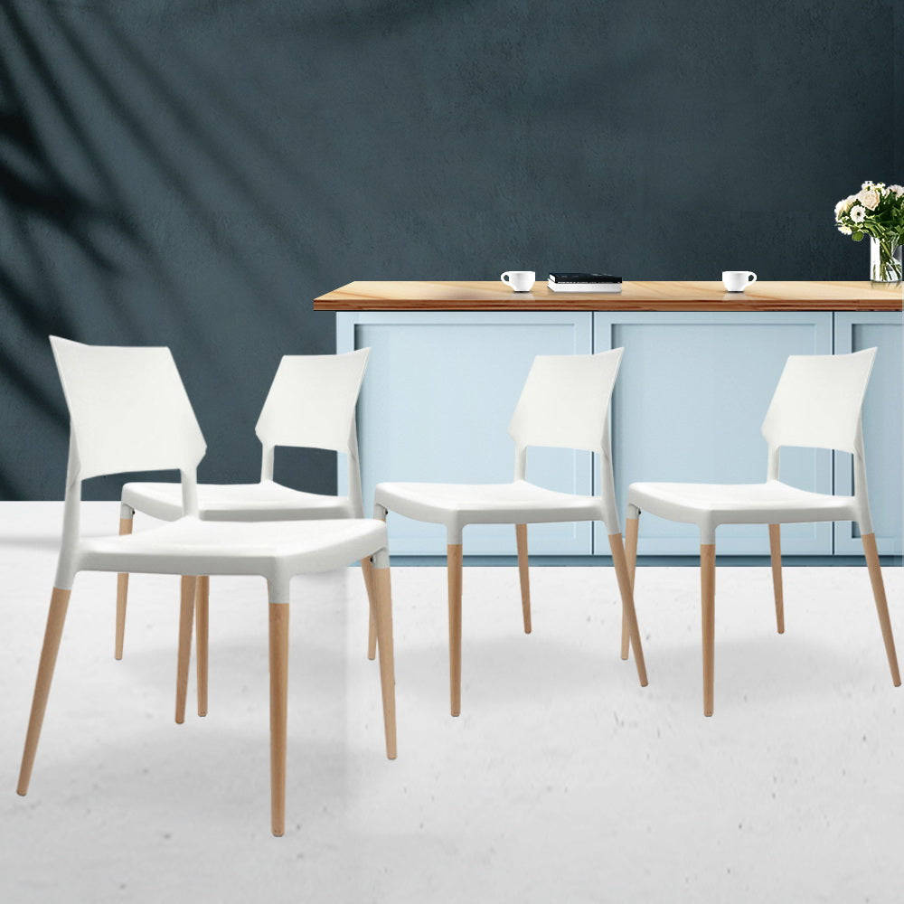 Kitchen & Dining Chairs: Artiss Dining Chairs Set of 4 Plastic Wooden Stackable White