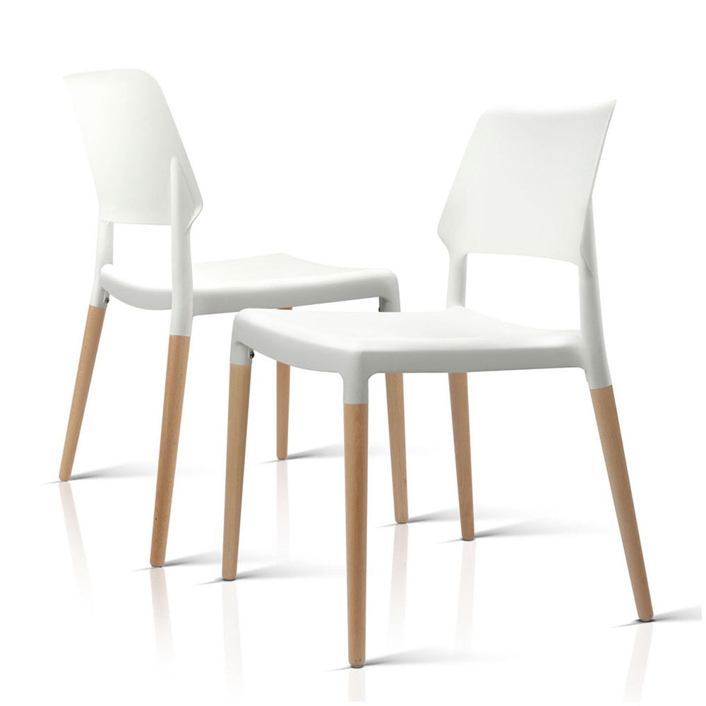 Kitchen & Dining Chairs: Artiss Dining Chairs Set of 4 Plastic Wooden Stackable White