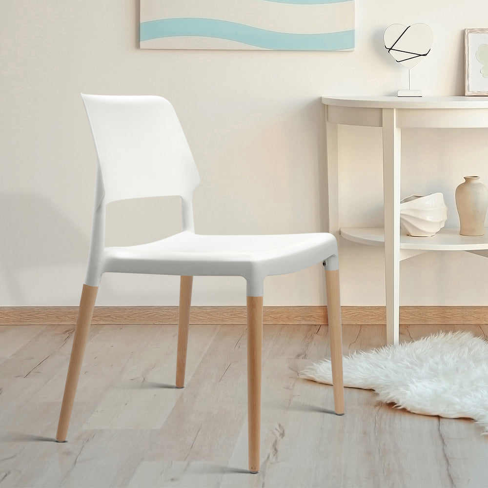 Kitchen & Dining Chairs: Artiss Dining Chairs Set of 4 Plastic Wooden Stackable White