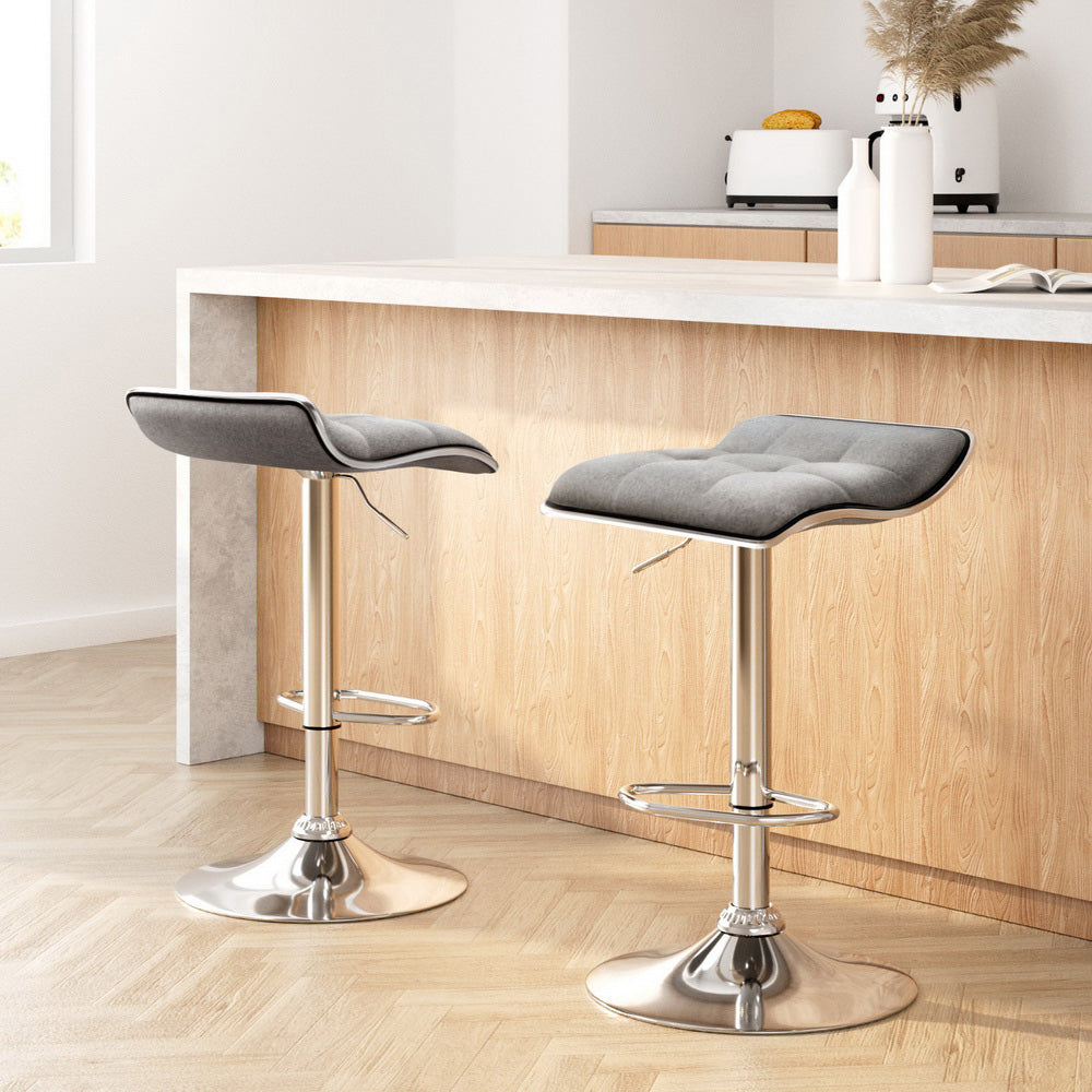 Table & Bar Stools: Artiss 2x Bar Stools Linen Padded Gas Lift