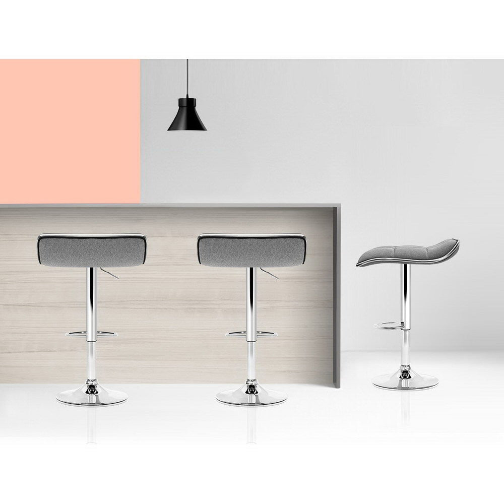 Table & Bar Stools: Artiss 2x Bar Stools Linen Padded Gas Lift
