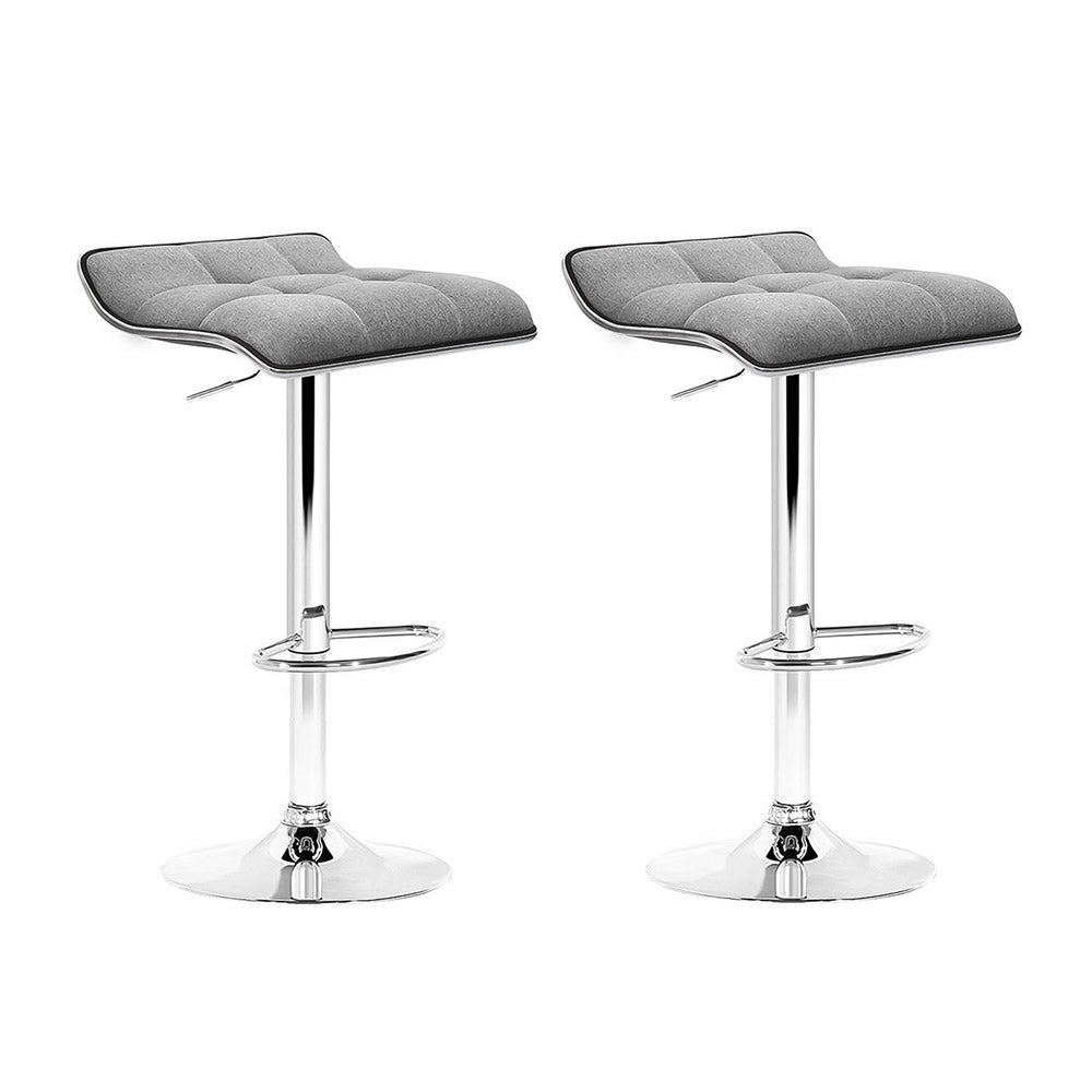 Table & Bar Stools: Artiss 2x Bar Stools Linen Padded Gas Lift