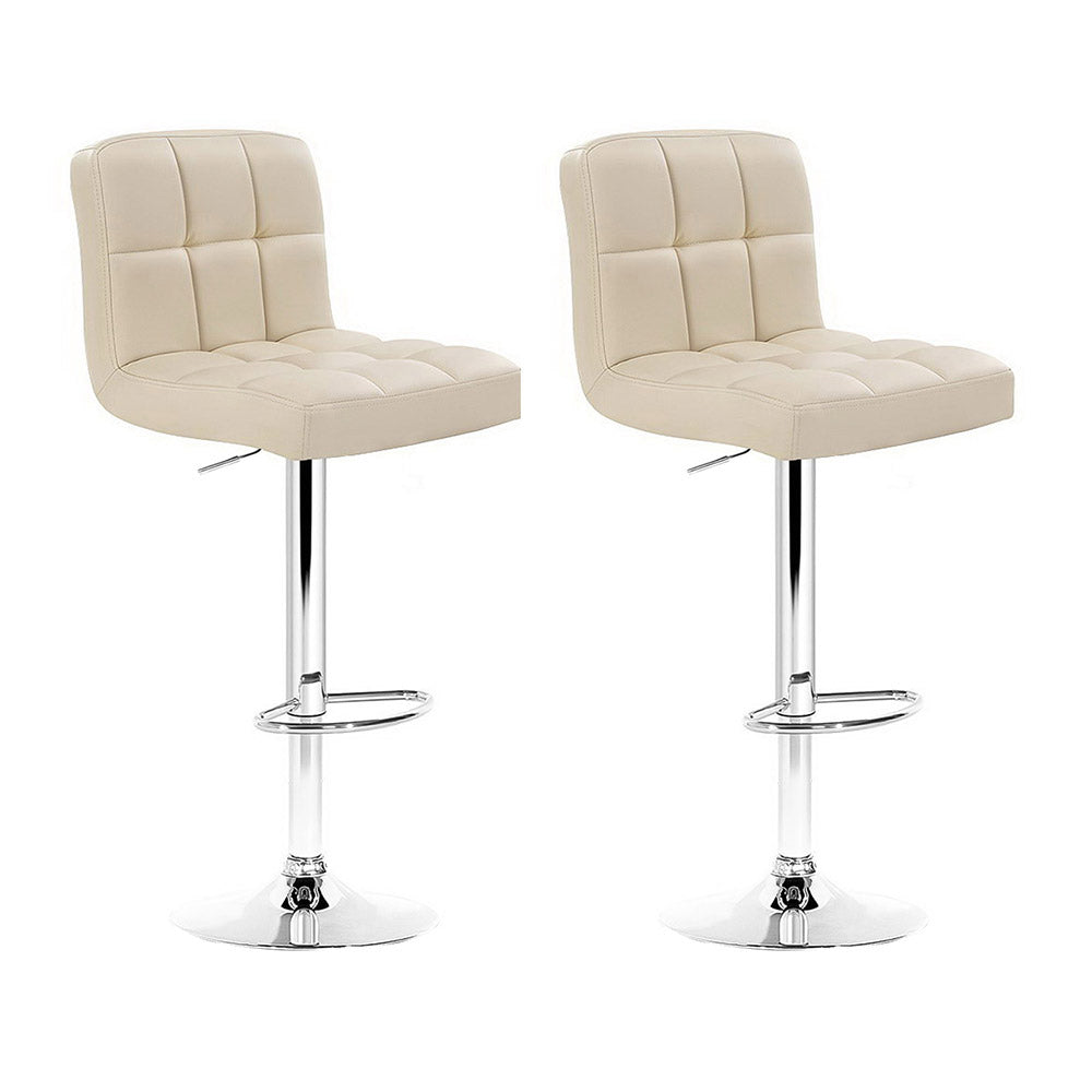 Table & Bar Stools: Artiss 2x Bar Stools Leather Gas Lift Beige